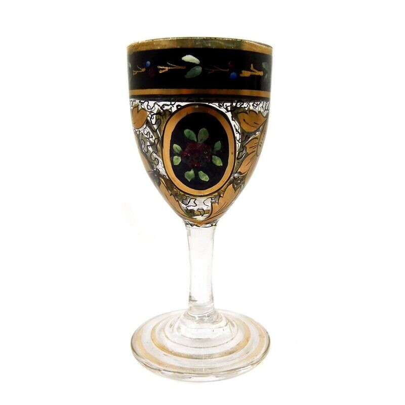 3 liqueur glasses with transparent and gold painting, Julius Mühlhaus in Haida