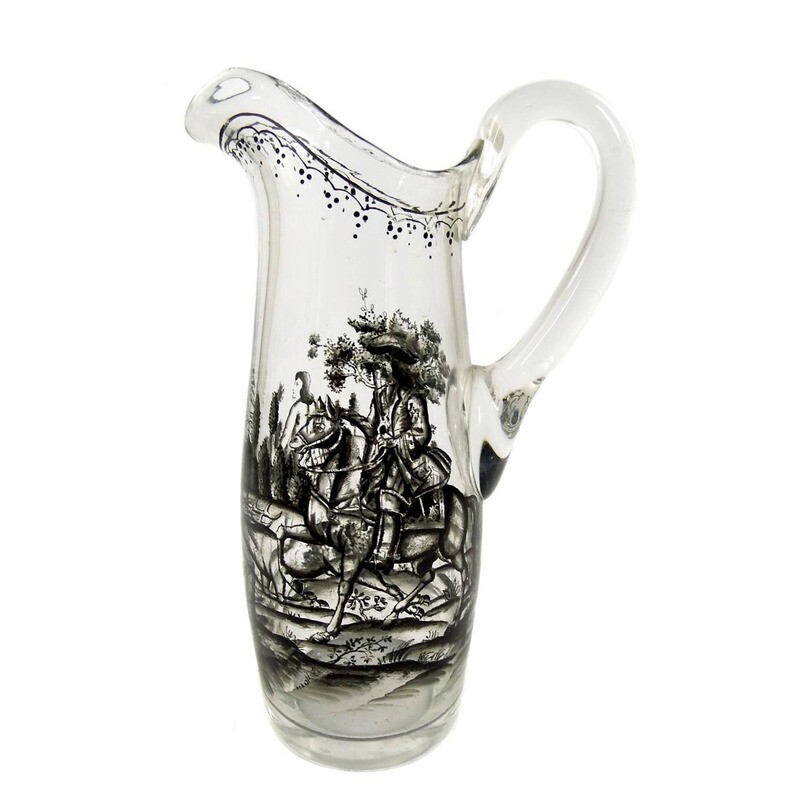Handled jug with Schwarzlot painting, Julius Mühlhaus in Haida around 1900