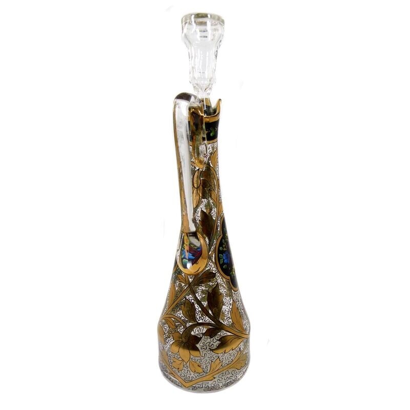 Carafe with transparent and gold painting, Julius Mühlhaus in Haida