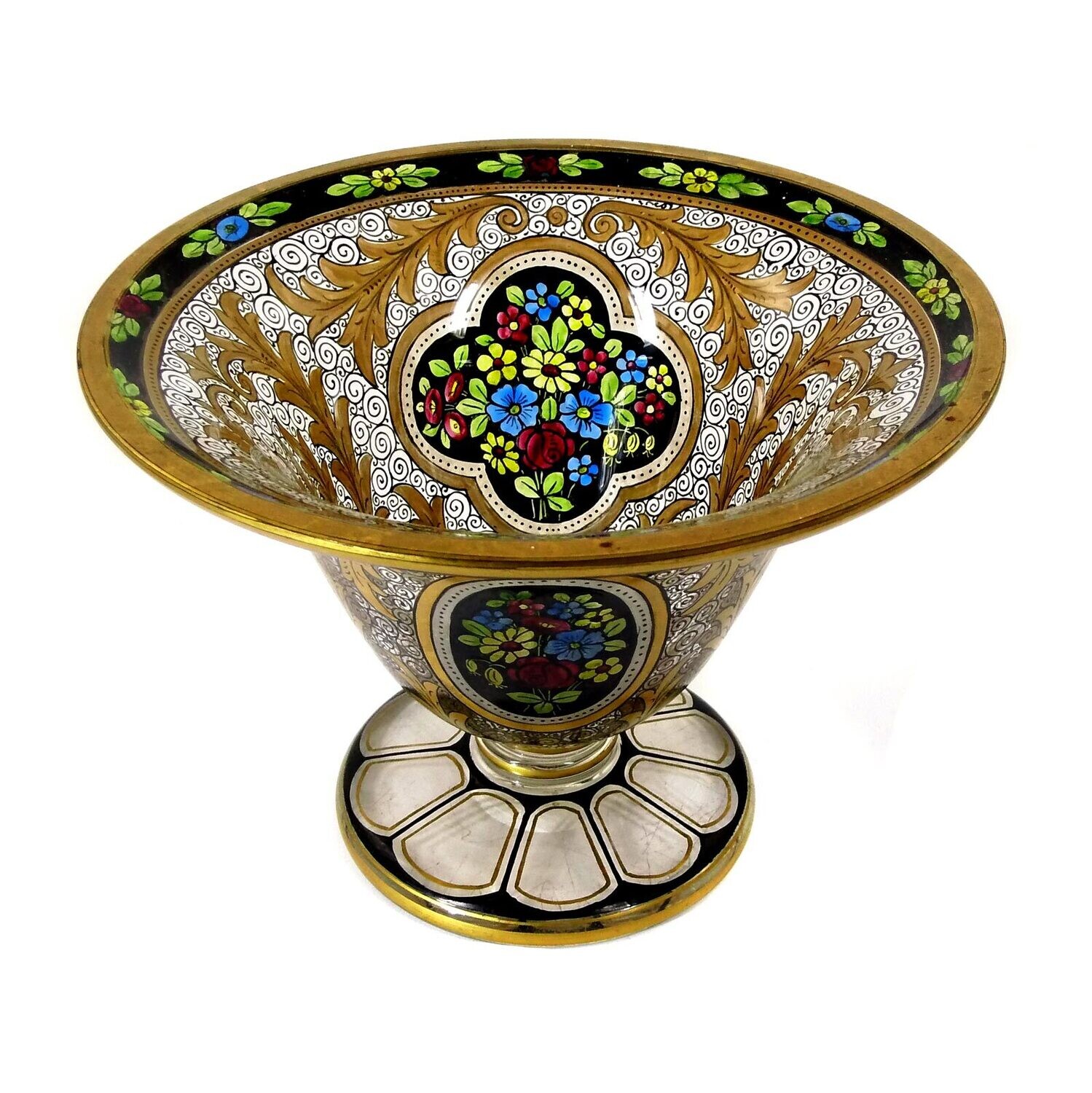 Footed bowl with transparent and gold painting, Julius Mühlhaus in Haida, signed