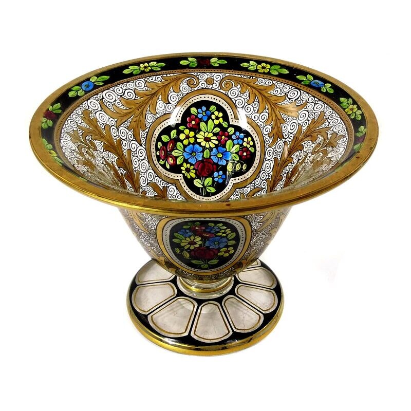 Footed bowl with transparent and gold painting, Julius Mühlhaus in Haida, signed