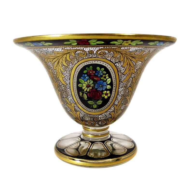 Footed bowl with transparent and gold painting, Julius Mühlhaus in Haida, signed