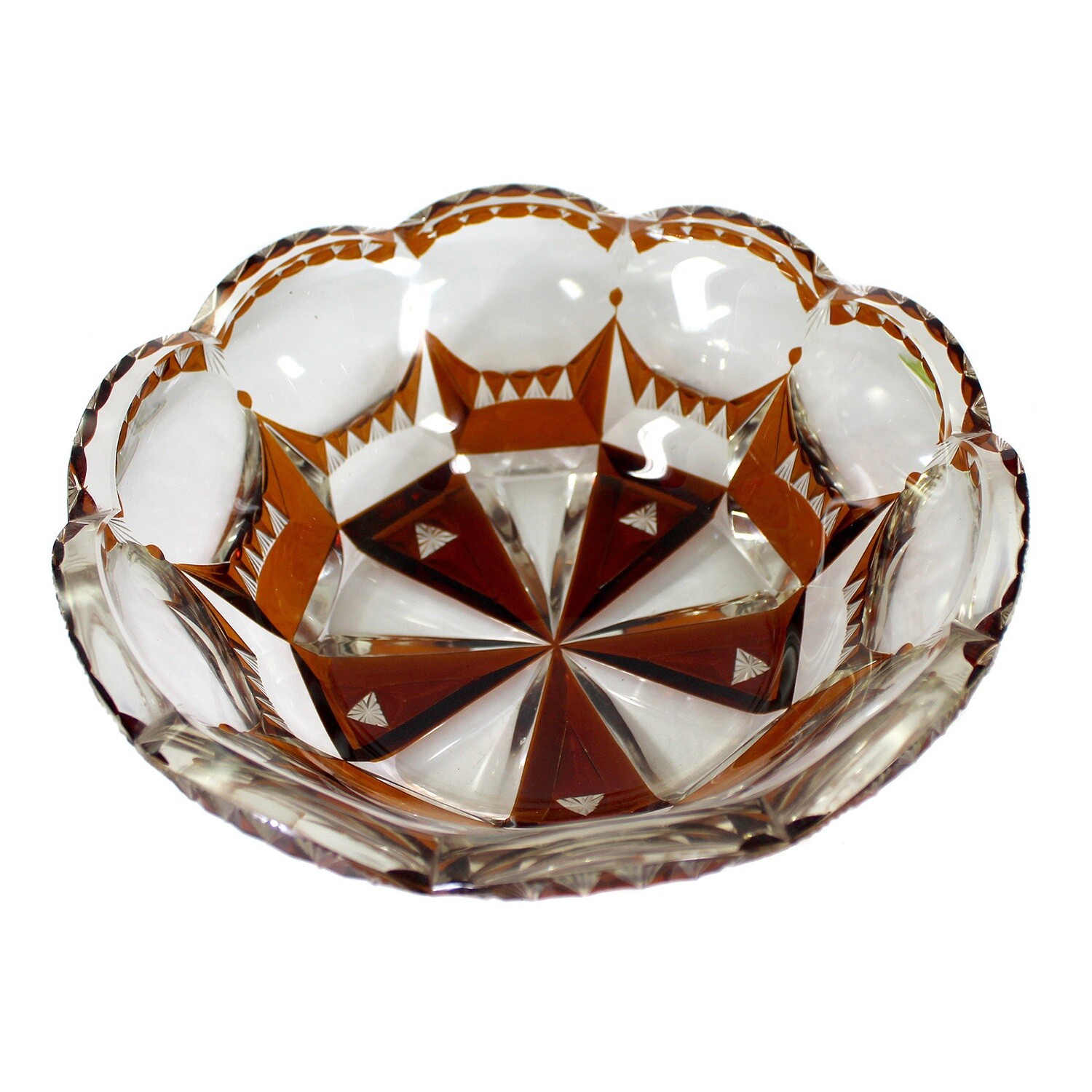 High-quality bowl made of colorless crystal glass with wedge-cut decor, Carl Schappel