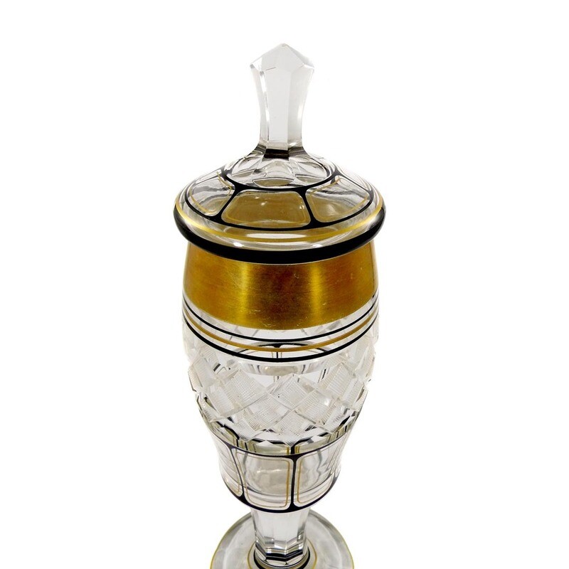 Lidded cup with black solder &amp;. Gold painting, Carl Goldberg in Haida around 1925