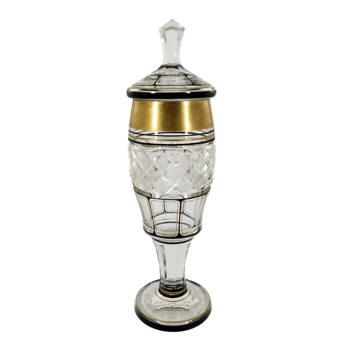 Lidded cup with black solder &amp;. Gold painting, Carl Goldberg in Haida around 1925