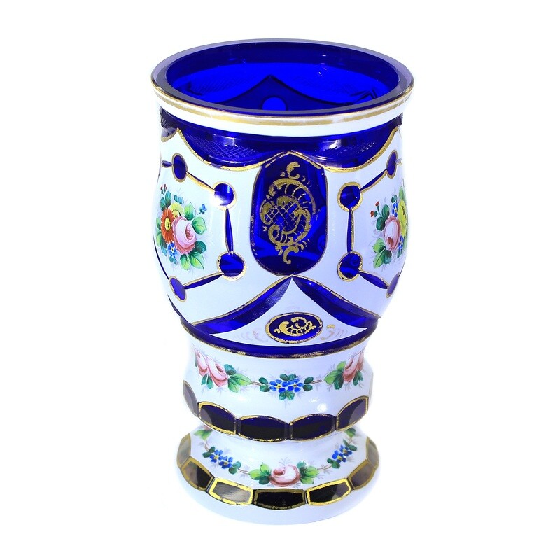 High-quality mug with cobalt blue interior and tin enamel overlay, post