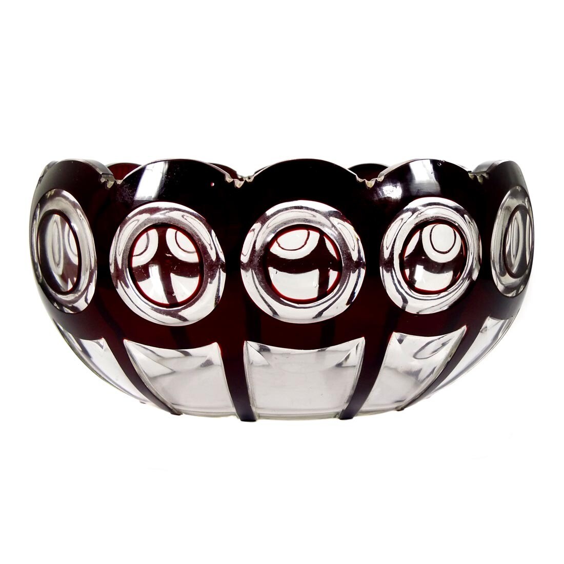 Bowl with ruby red overlay and cut-through ornamentation, Haida Technical School