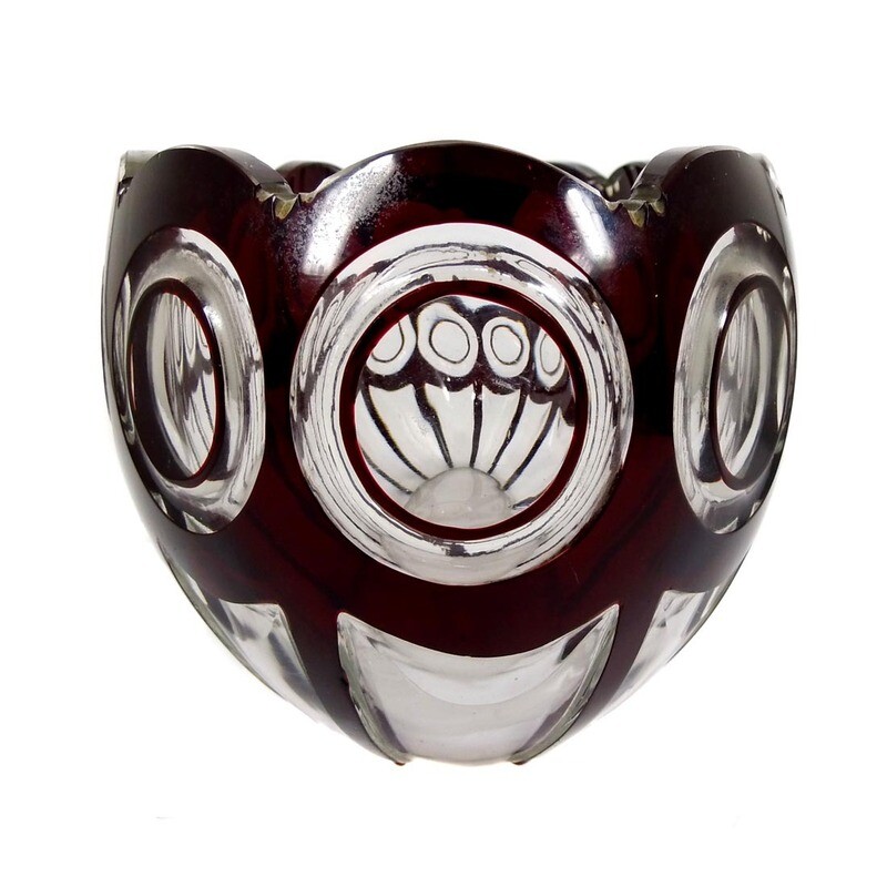 Bowl with ruby red overlay and cut-through ornamentation, Haida Technical School
