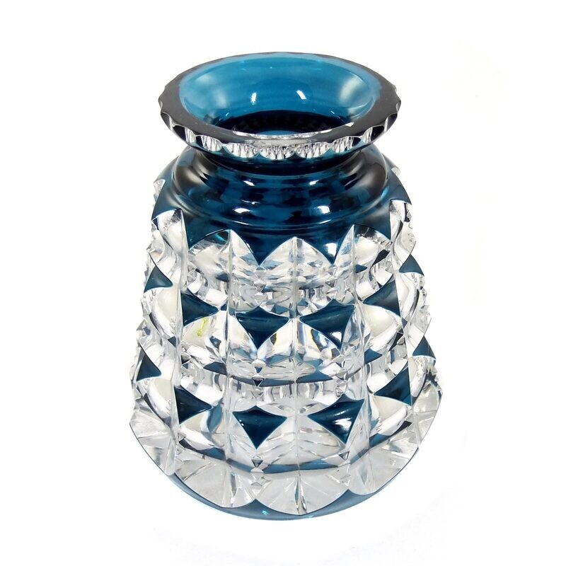 Small vase with light blue overlay and decorative cut decoration, Haida around 1930