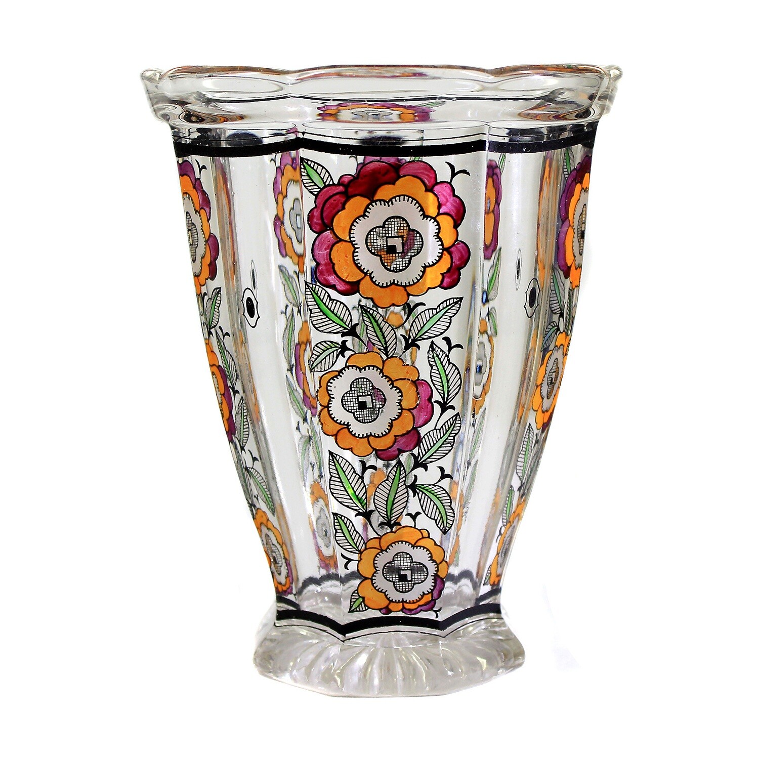 Vase made of colorless glass with polychrome transparent painting, Haida Technical School