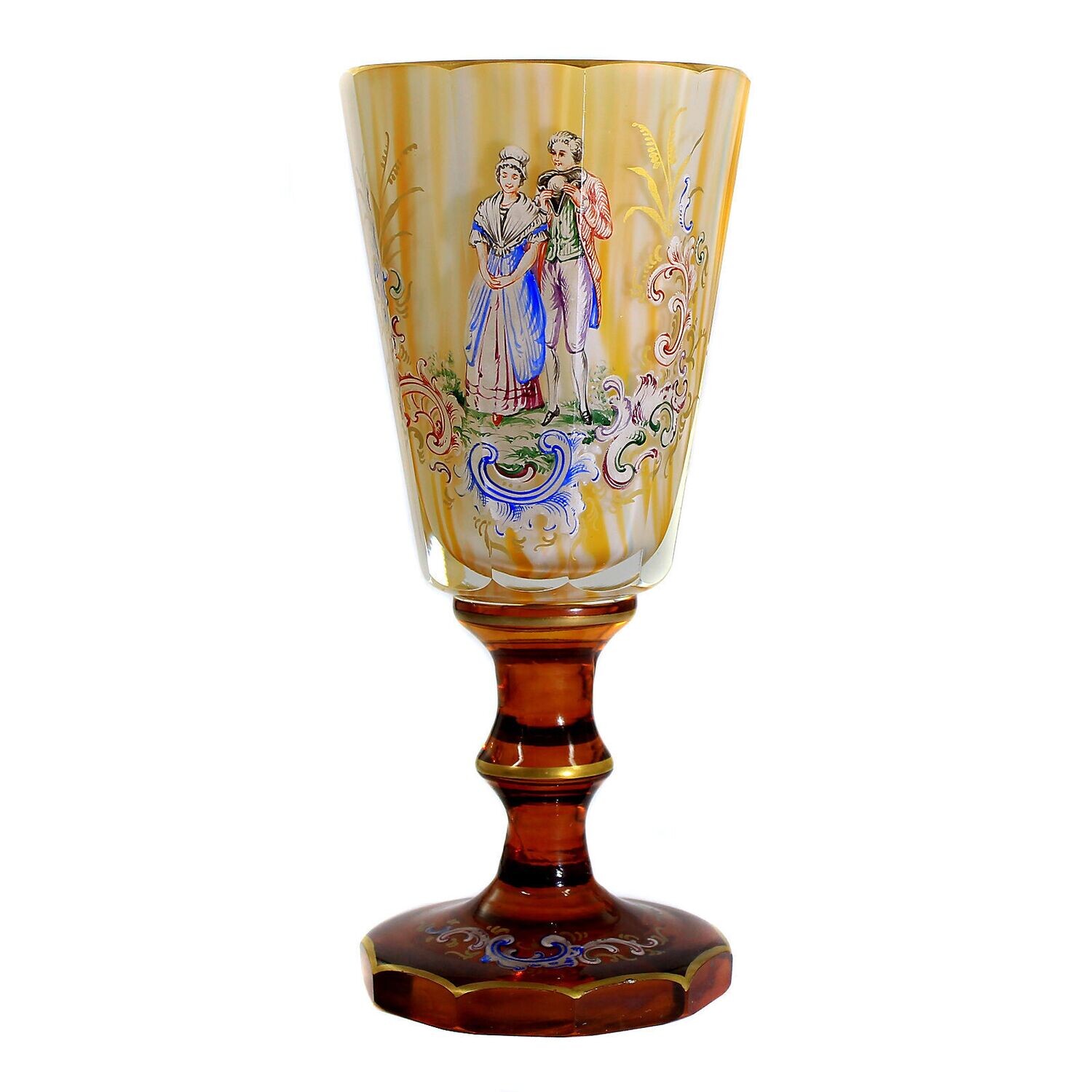 Decorative cup with marbled interior and gallant couple, Haida around 1915