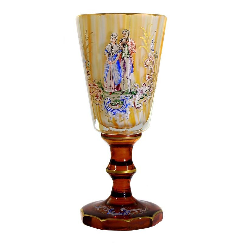 Decorative cup with marbled interior and gallant couple, Haida around 1915