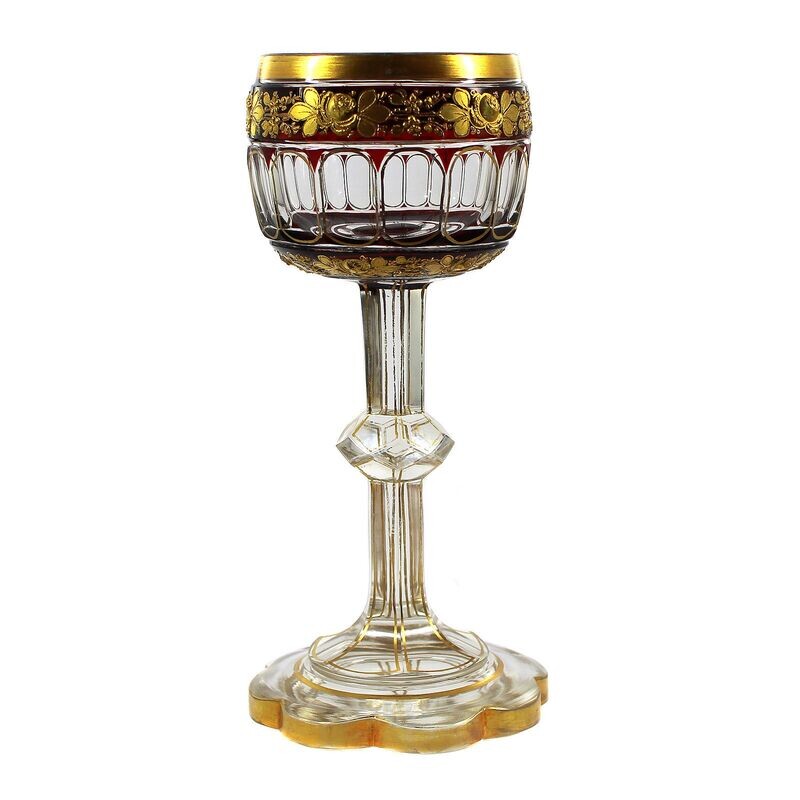 Decorative cup with faceted shaft and impasto gold painting, F. Hantschel