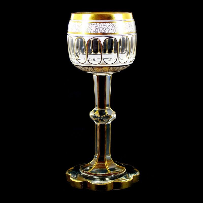 Decorative goblet with a faceted shaft and golden worm line decoration, F. Hantschel