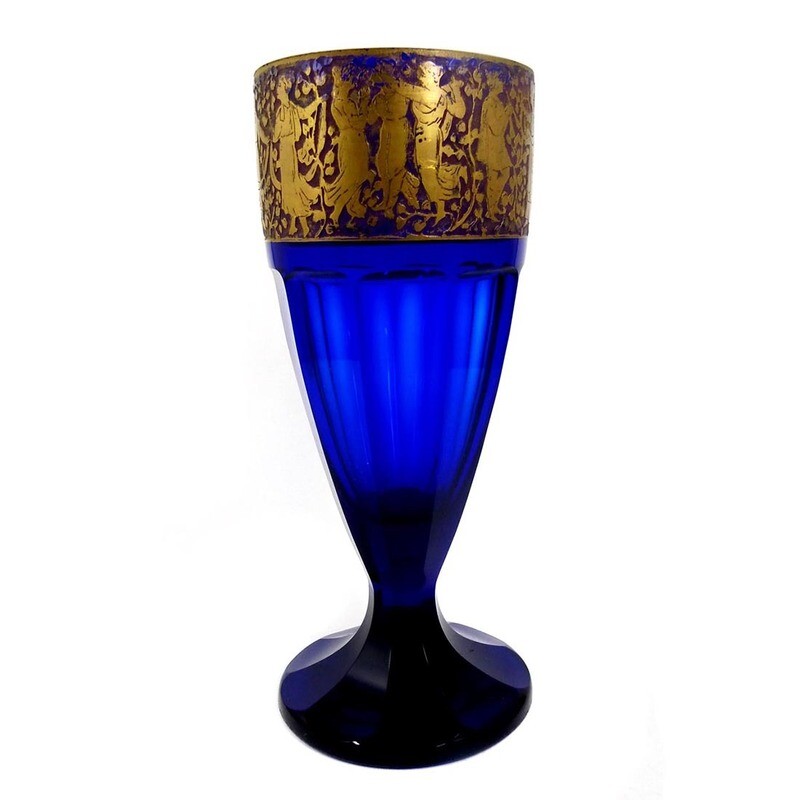 Vase made of cobalt blue glass with Vestal decoration, signed. A. Rasche in Haida around 1910