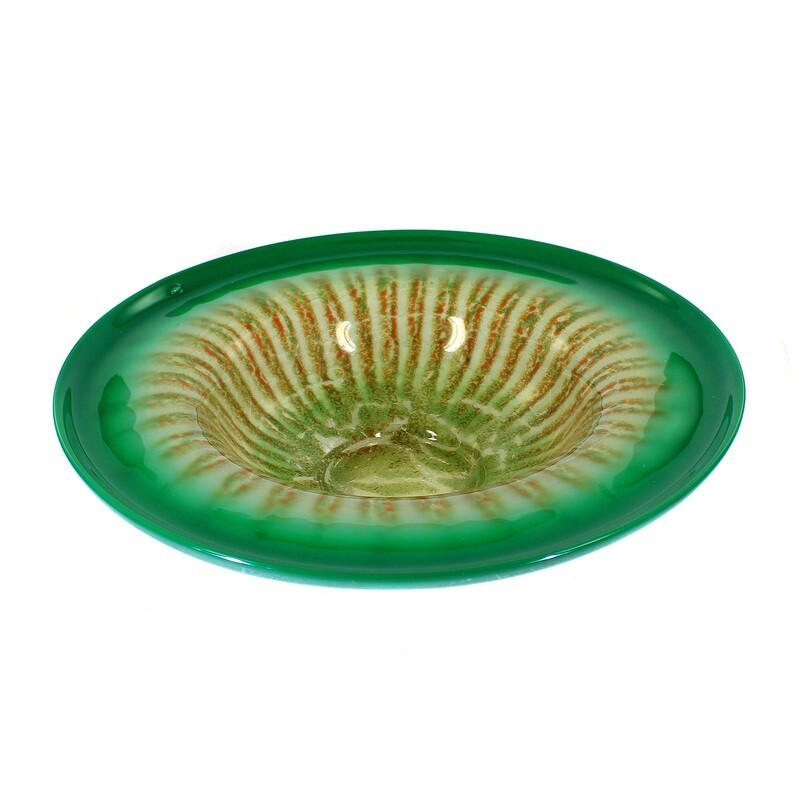 35 cm WMF Ikora bowl with green rim and yellow &amp; white powder inclusions