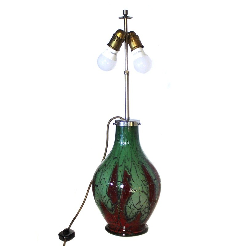 WMF Ikora lamp made of opaque green glass with red veins, around 1930