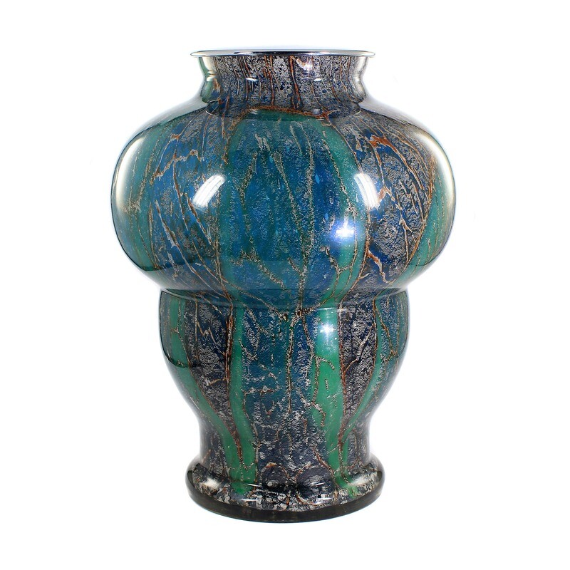 Large WMF Ikora lamps made of light blue and opaque green underlaid glass around 1930