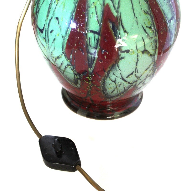 WMF Ikora lamp made of opaque green glass with red veins, around 1930
