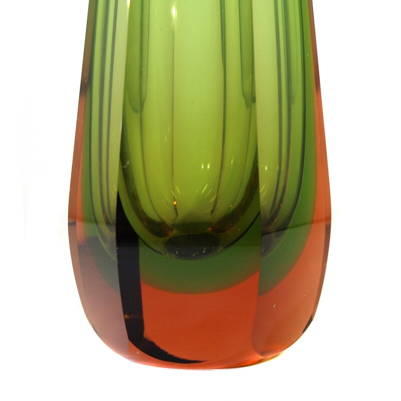 Sommerso block vase, hexagonal faceted, WMF, designed by Erich Jachmann