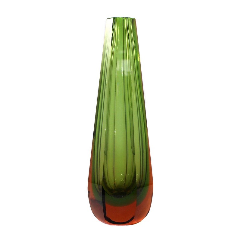 Sommerso block vase, hexagonal faceted, WMF, designed by Erich Jachmann
