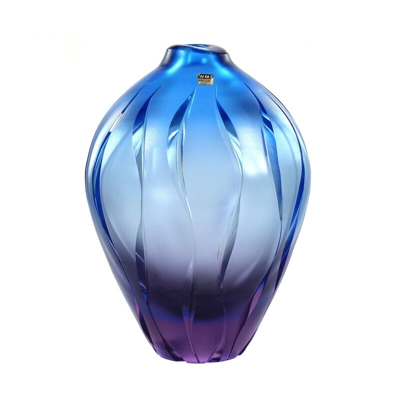 Vase with blue and violet base and wedge cut, WMF, Jachmann