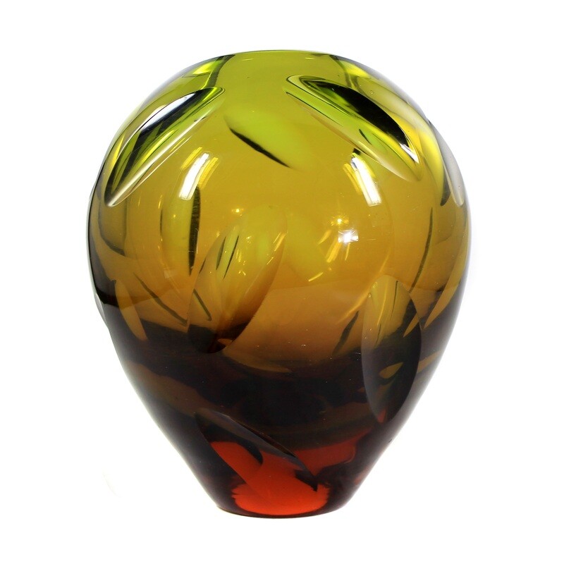 Vase with green and brown-pink base, WMF, designed by Erich Jachmann around 1960