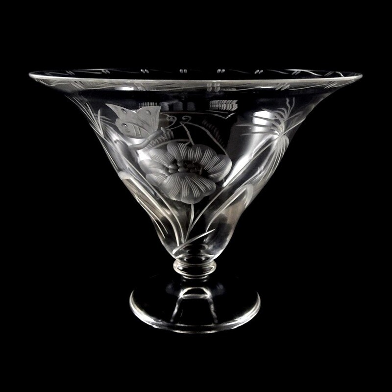 Footed bowl with engraved and blued decoration, Steinschönau technical school around 1915