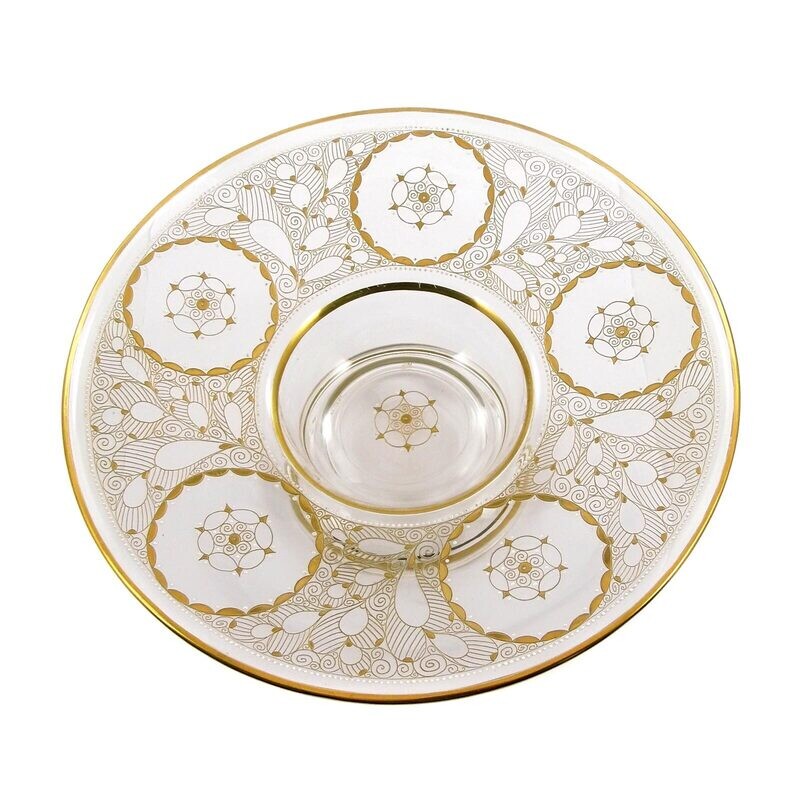 Footed bowl with stepped hollow foot and gold and enamel painting, Steinschönau 1918