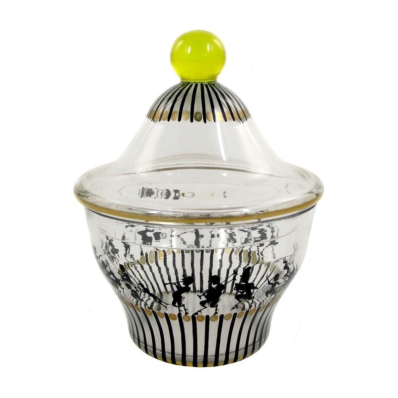 Lidded box with silhouette figures, Steinschönau, A. Beckert / F. Pietsch