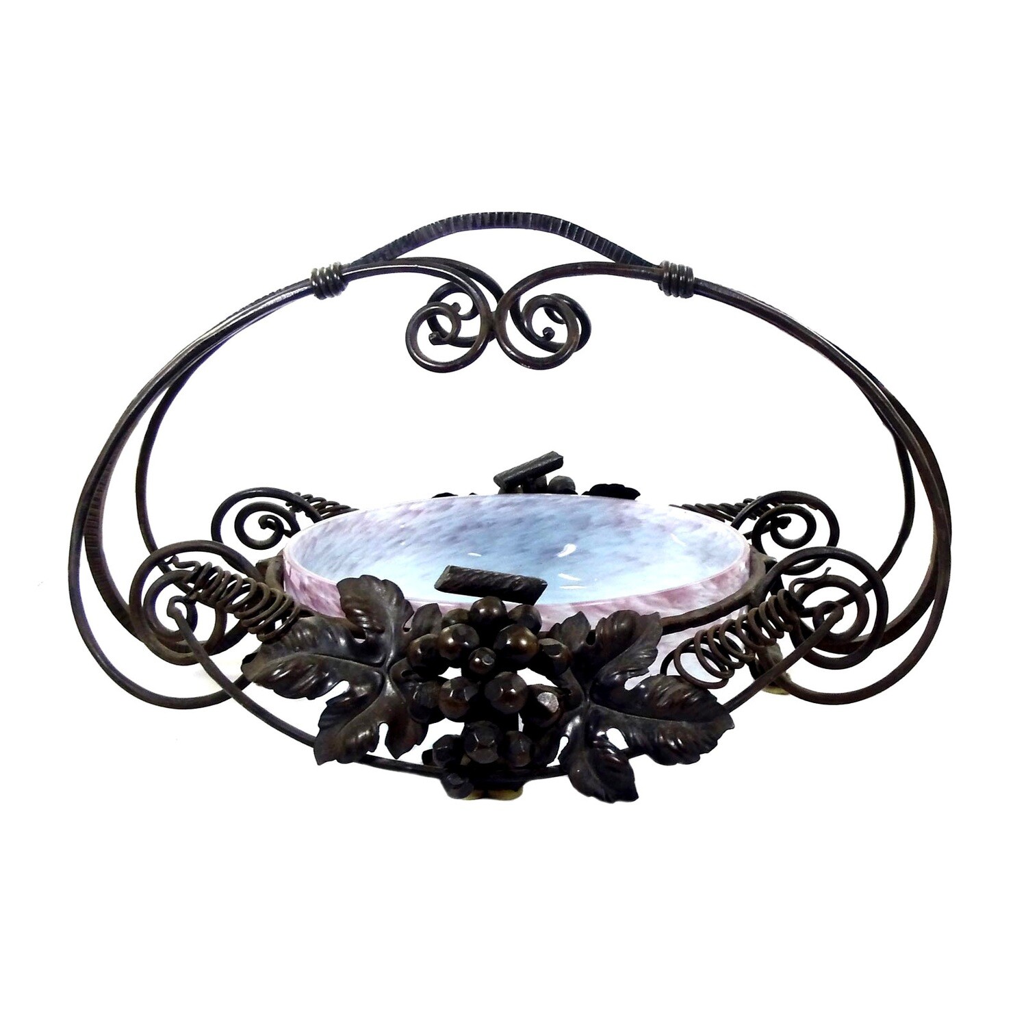 Art Deco glass bowl with wrought iron fittings, France around 1920
