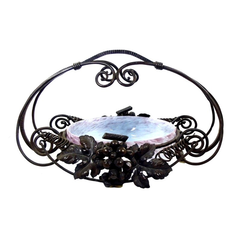 Art Deco glass bowl with wrought iron fittings, France around 1920