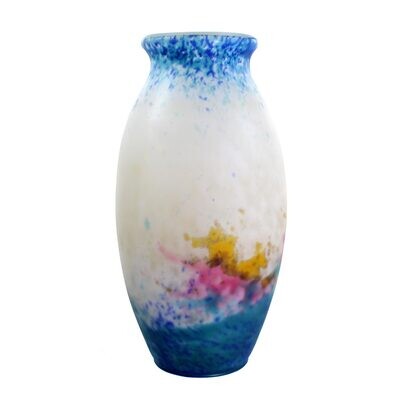 Vase mit mehrfarbigen Pulvereinschmelzungen, signiert Muller Freres Luneville
