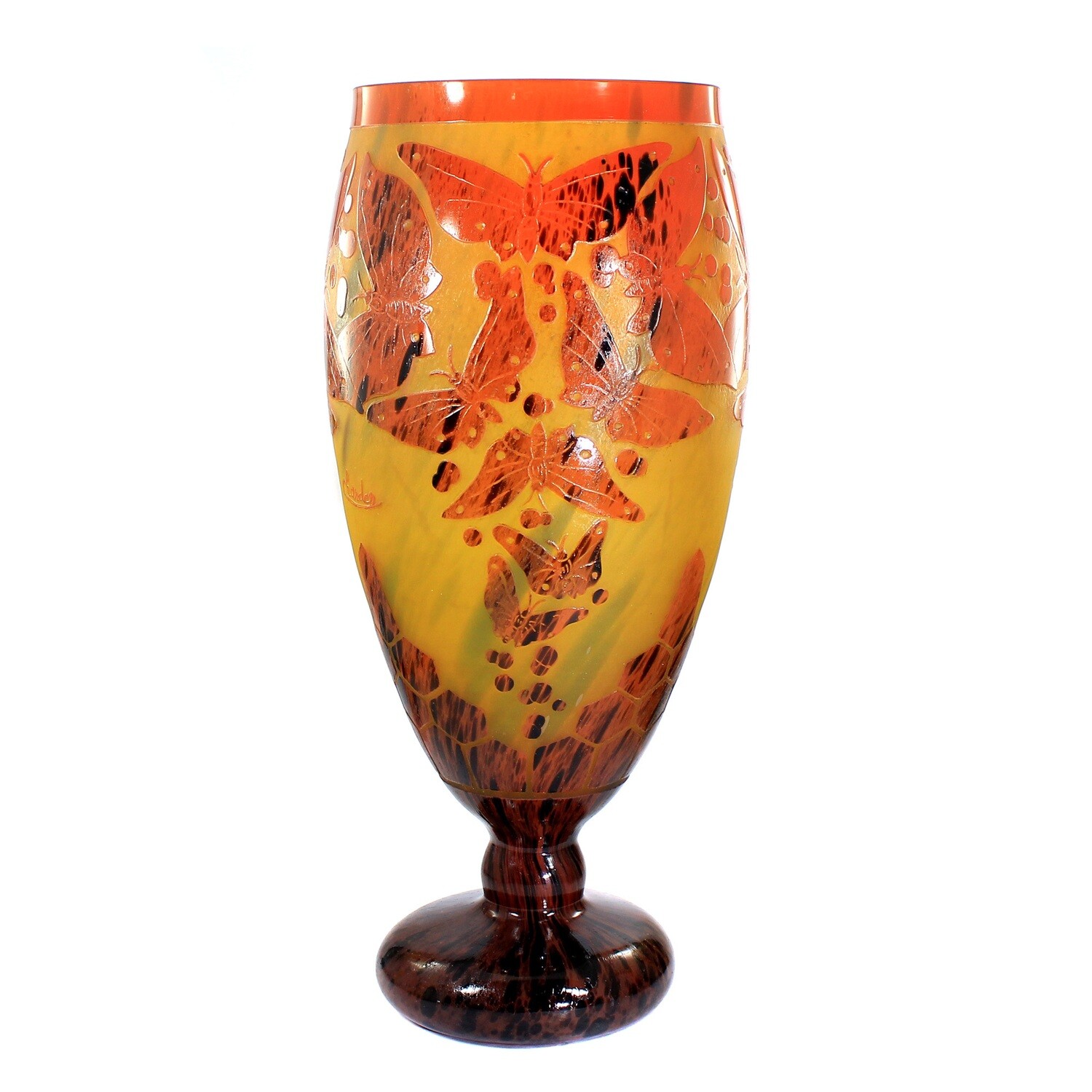 42 cm high Art Deco vase with butterflies, sign. Charder, tailor about 1926
