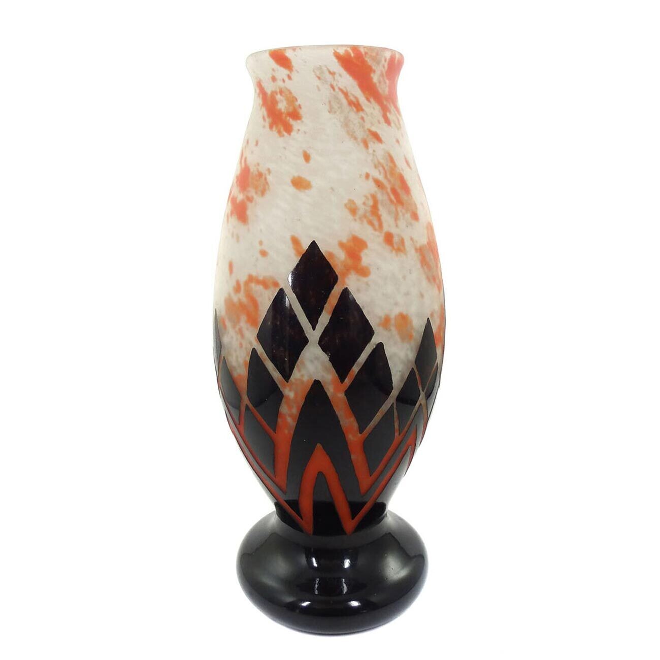 Large vase with colorful crumbs of paint and etched decoration, signed Degue around 1930