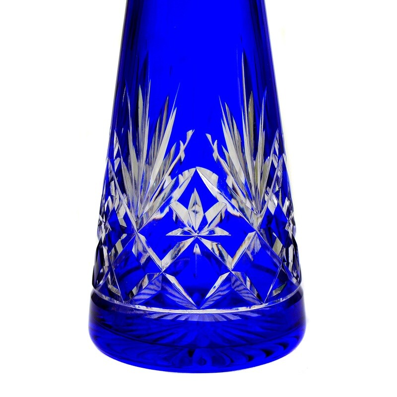 Carafe made of colorless crystal glass with blue overlay, St. Louis, Massenet