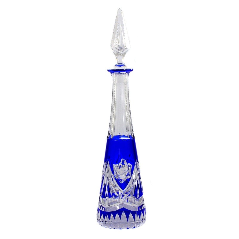 Carafe made of colorless crystal glass with blue overlay, Cristallerie St. Louis