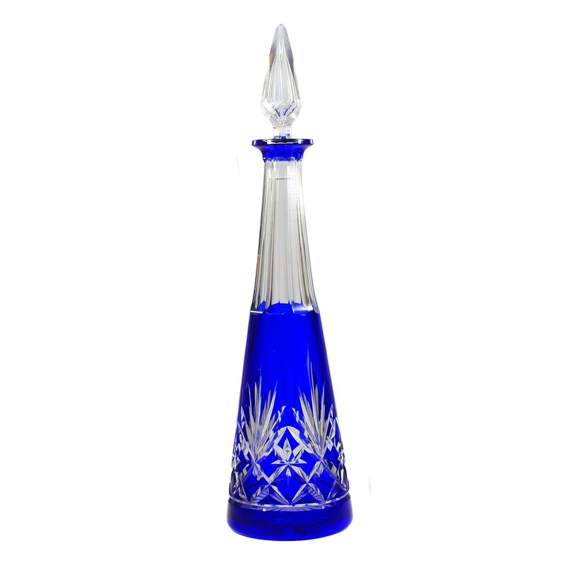 Carafe made of colorless crystal glass with blue overlay, St. Louis, Massenet