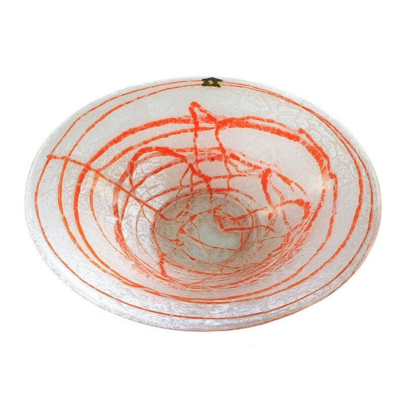 Large foam glass bowl with red thread decoration, Loetz around 1935