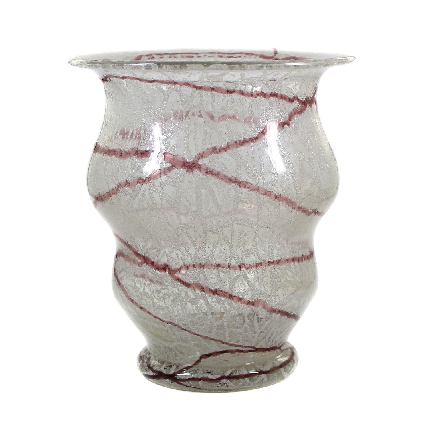 Curvy foam glass vase with purple thread decoration, Loetz around 1935