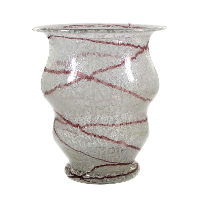 Curvy foam glass vase with purple thread decoration, Loetz around 1935