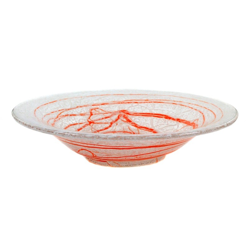 Large foam glass bowl with red thread decoration, Loetz around 1935