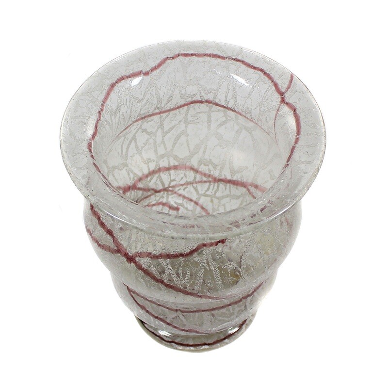 Curvy foam glass vase with purple thread decoration, Loetz around 1935