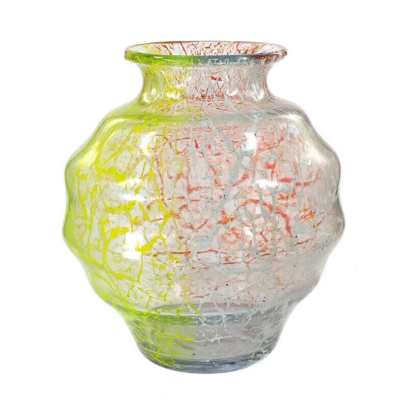 size Foam glass vase tricolor with yellow, red and white thread decoration, Lotz around 1935