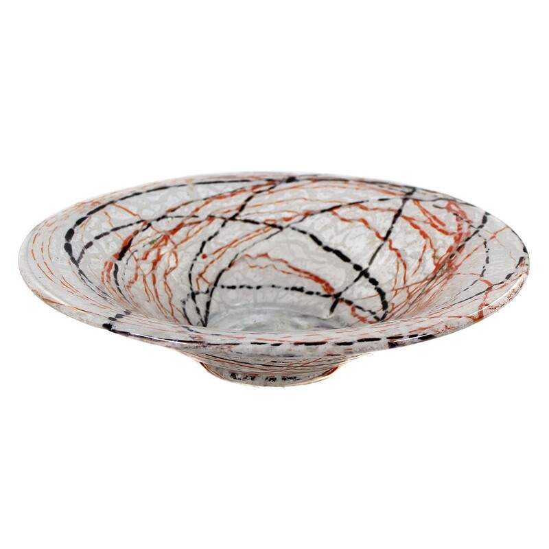 Large foam glass bowl with red and black thread decoration, Loetz around 1935