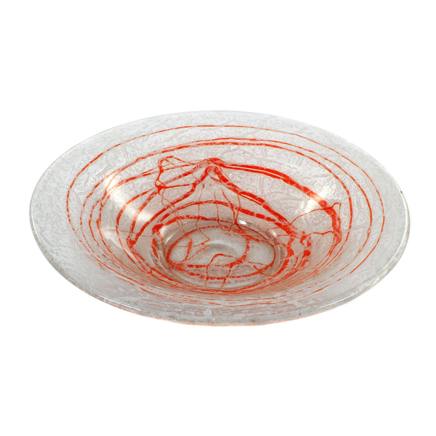 Large foam glass bowl with red thread decoration, Loetz around 1935