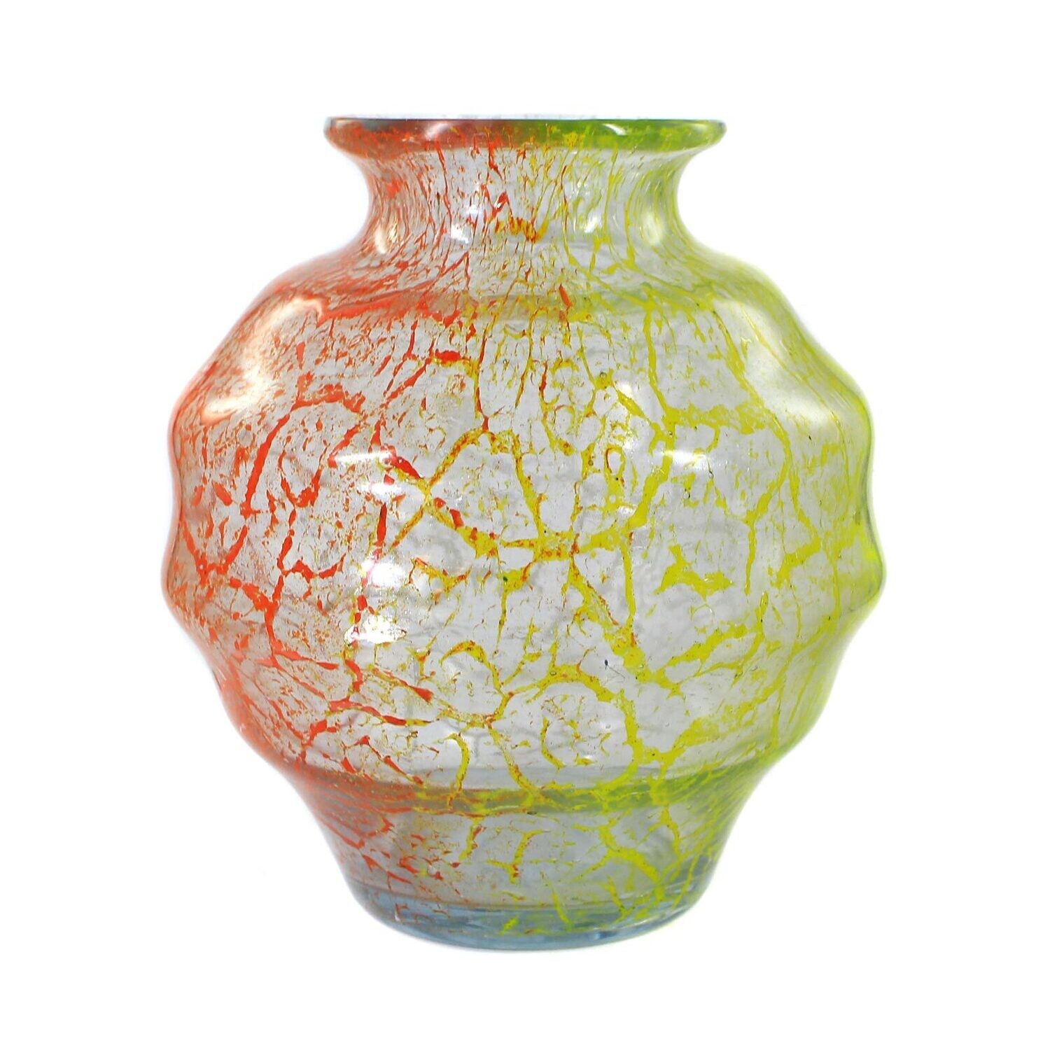 size Foam glass vase tricolor with yellow, red and white thread decoration, Lotz around 1935