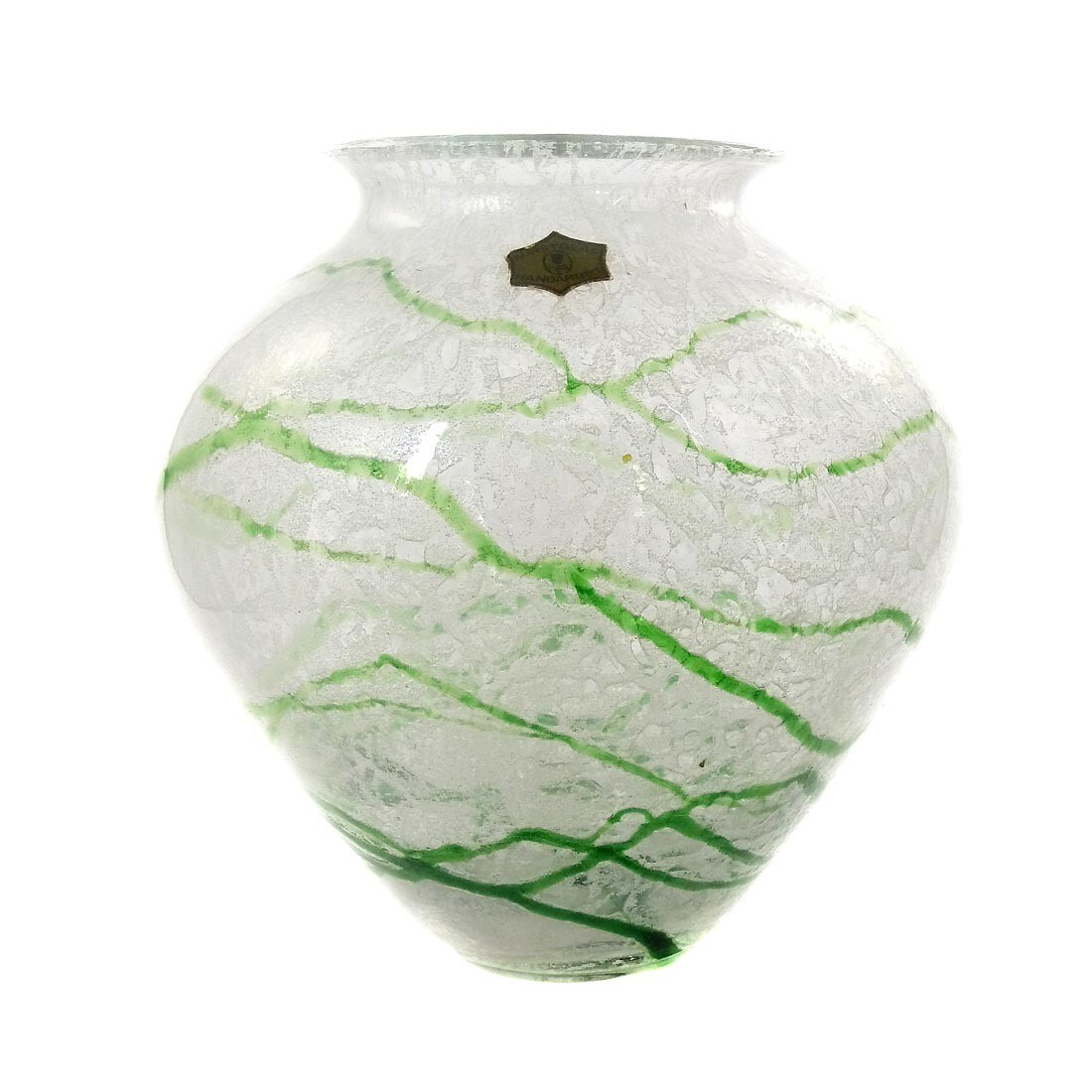 Large foam glass vase with green thread decoration, Loetz around 1930