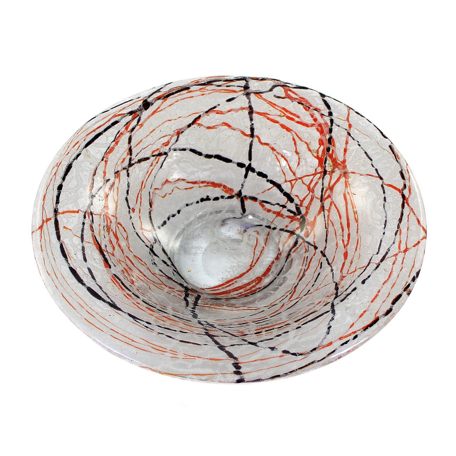 Large foam glass bowl with red and black thread decoration, Loetz around 1935