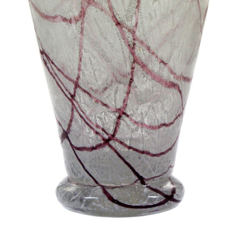 Large foam glass vase with purple thread decoration, Loetz around 1935